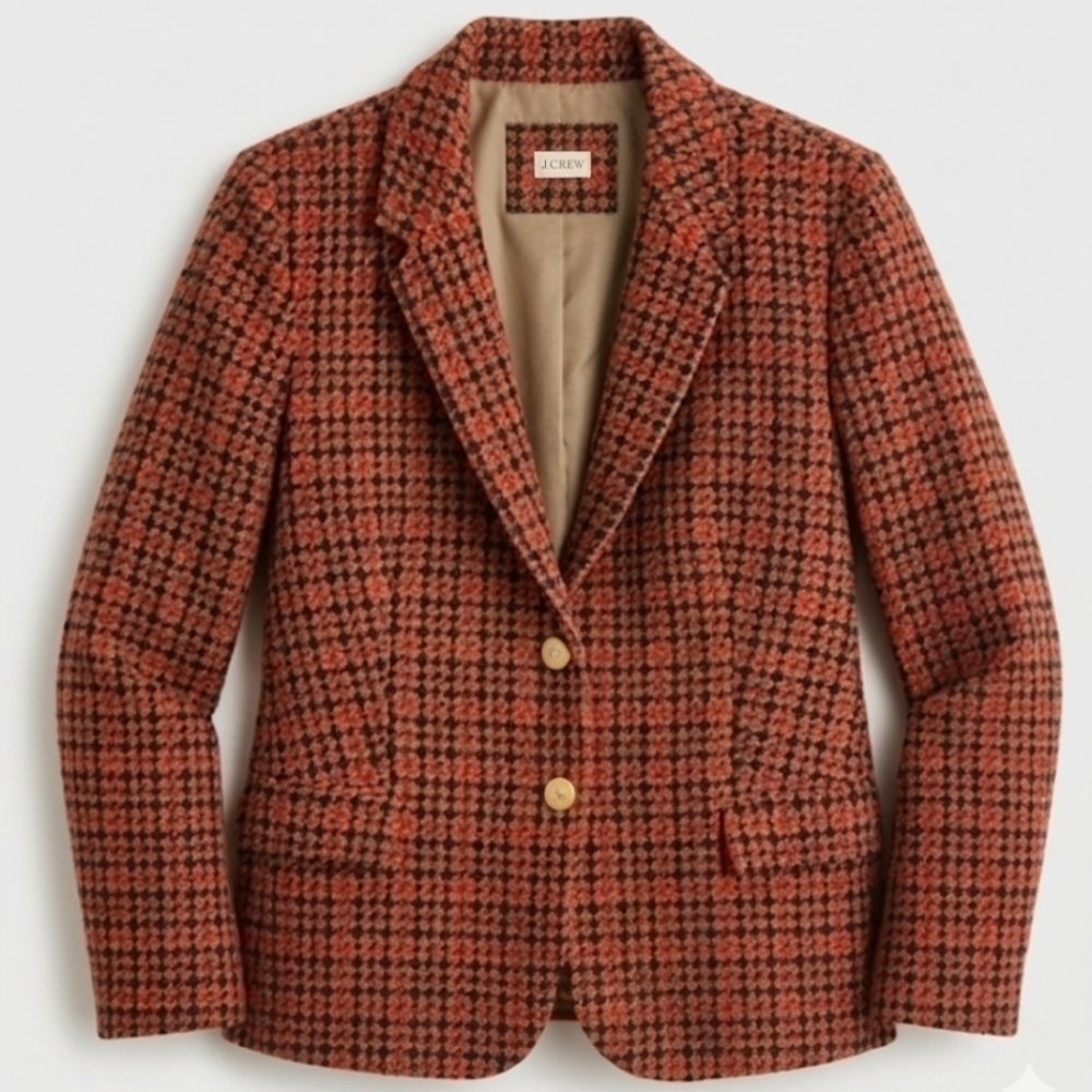 J.Crew Regent Blazer in Red/Brown Houndstooth - Size 8